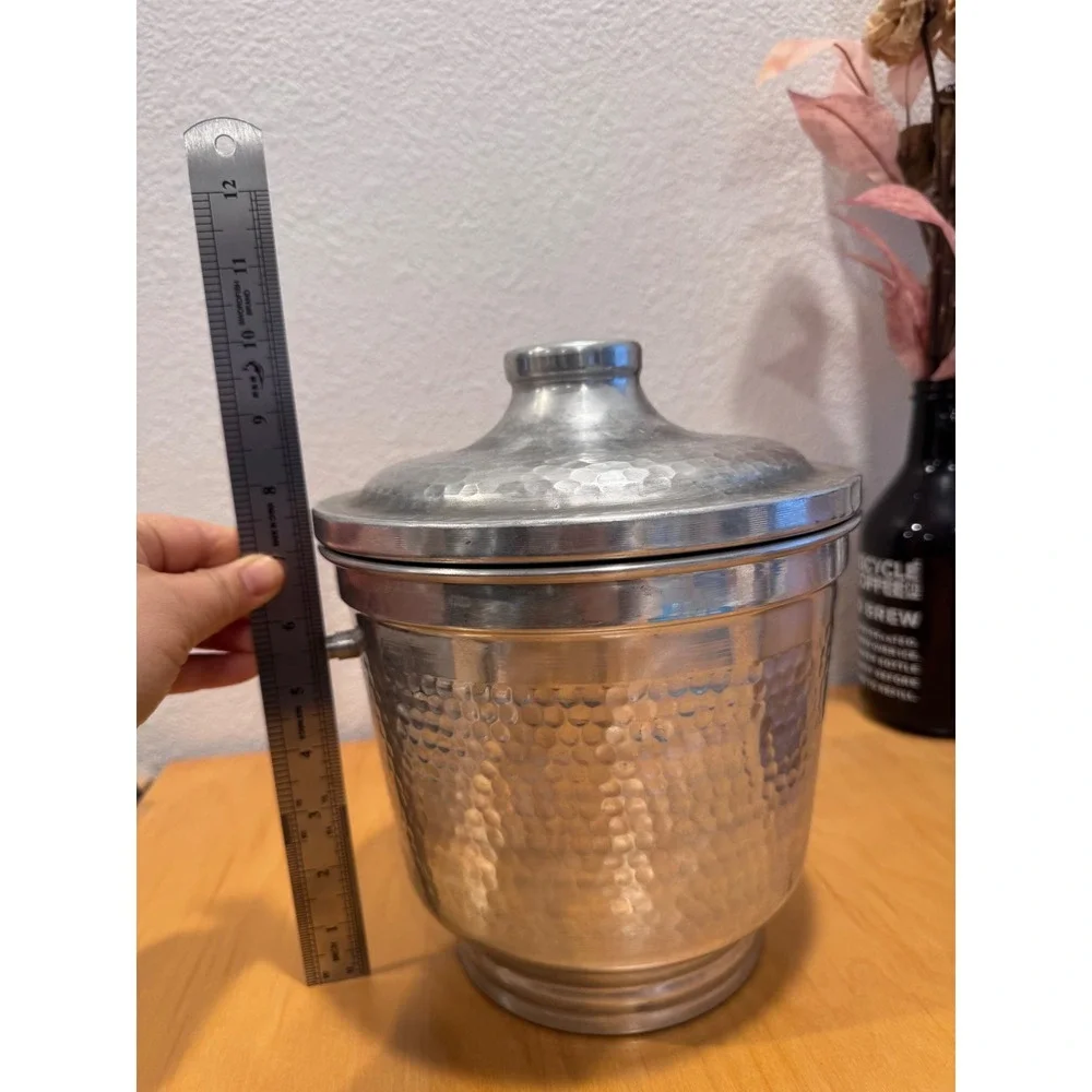 Vintage Hammered Aluminum Ice Bucket w Lid Made in Italy‎ Missing Handle MCM